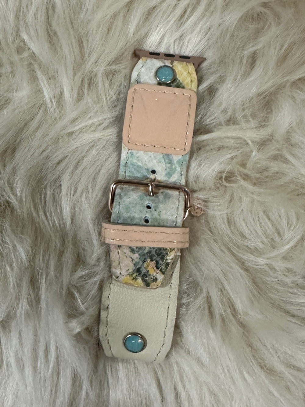 Multi-Color Marble Print Leather Watch Strap with Beige Accents
